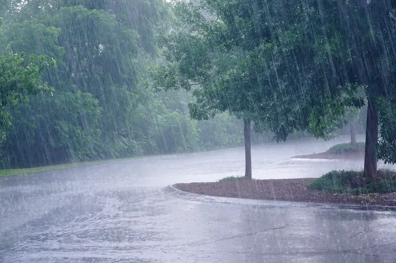 Heavy rain during a hurricane.