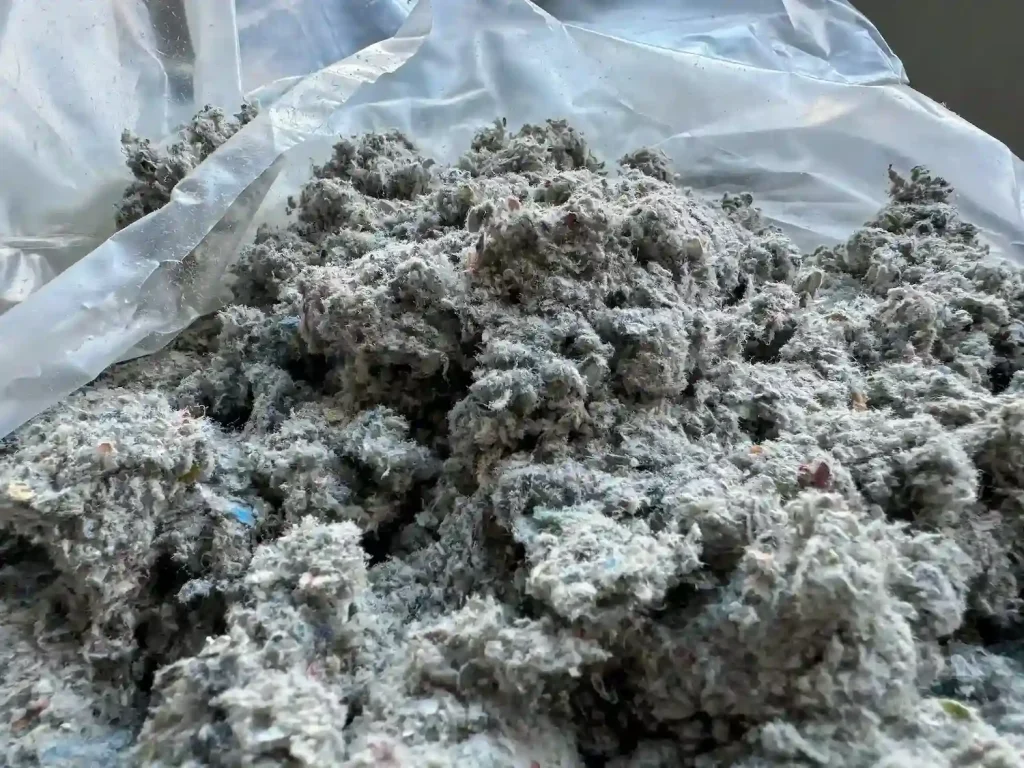 Plastic bag full of attic insulation