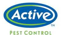 Logo for Active Pest Control, featuring text inside blue oval.
