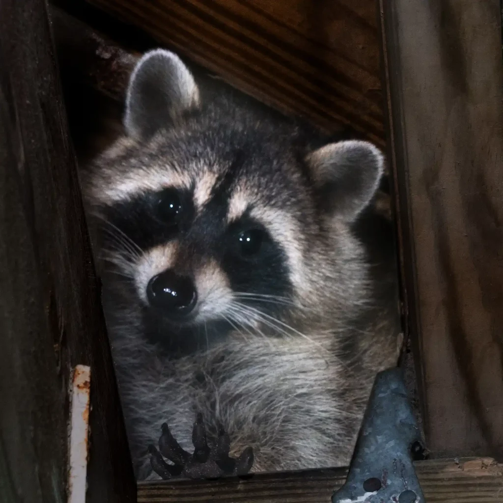 Raccoon living in a burrow within an attic - Keep wildlife away from your home with Active Pest Control in GA